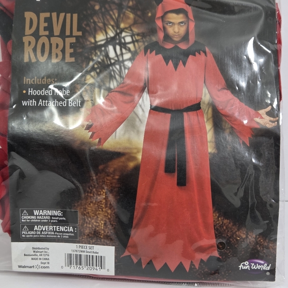 Fun World Devil Costume for Kids with Satin Feel Fabric Robe, Size L (10-12) NEW - Picture 3 of 8